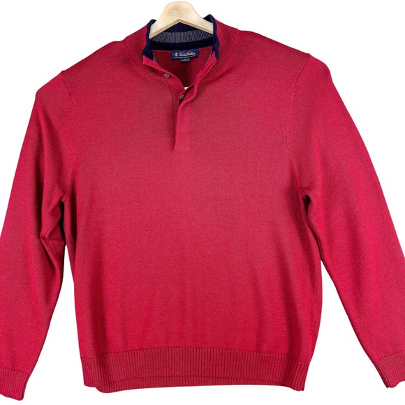 Brooks Brothers Other - Brooks Brothers Sweater‎ Mens XL Red Merino Wool Henley Mock Neck Pullover Knit